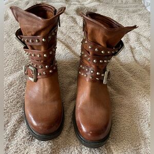 A.S.98 Brown Helix Studded Booties. Size 40. Excellent pre-owned condition.